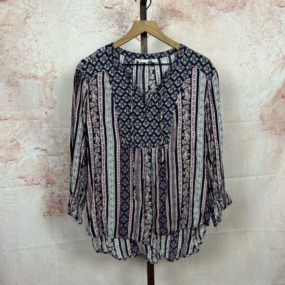 CATO boho indie artisan top size 18W 20W boho folk calico mixed print shirt - Picture 1 of 4